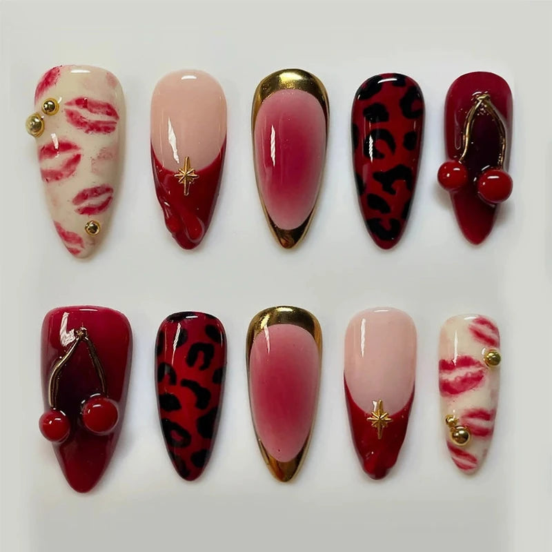24pcs Pink Flower Almond Press on Nails