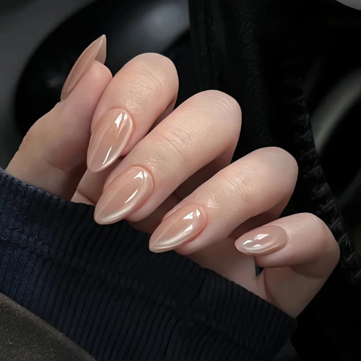 24pcs Pink Flower Almond Press on Nails