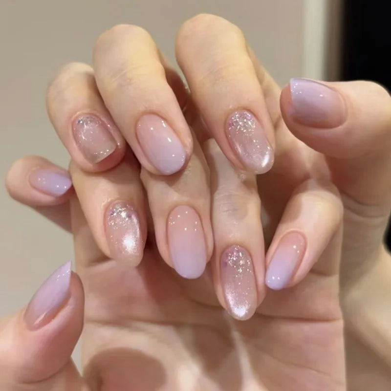 24pcs Pink Flower Almond Press on Nails