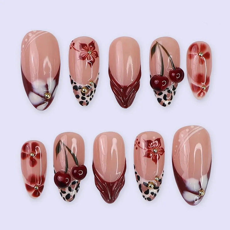 24pcs Pink Flower Almond Press on Nails