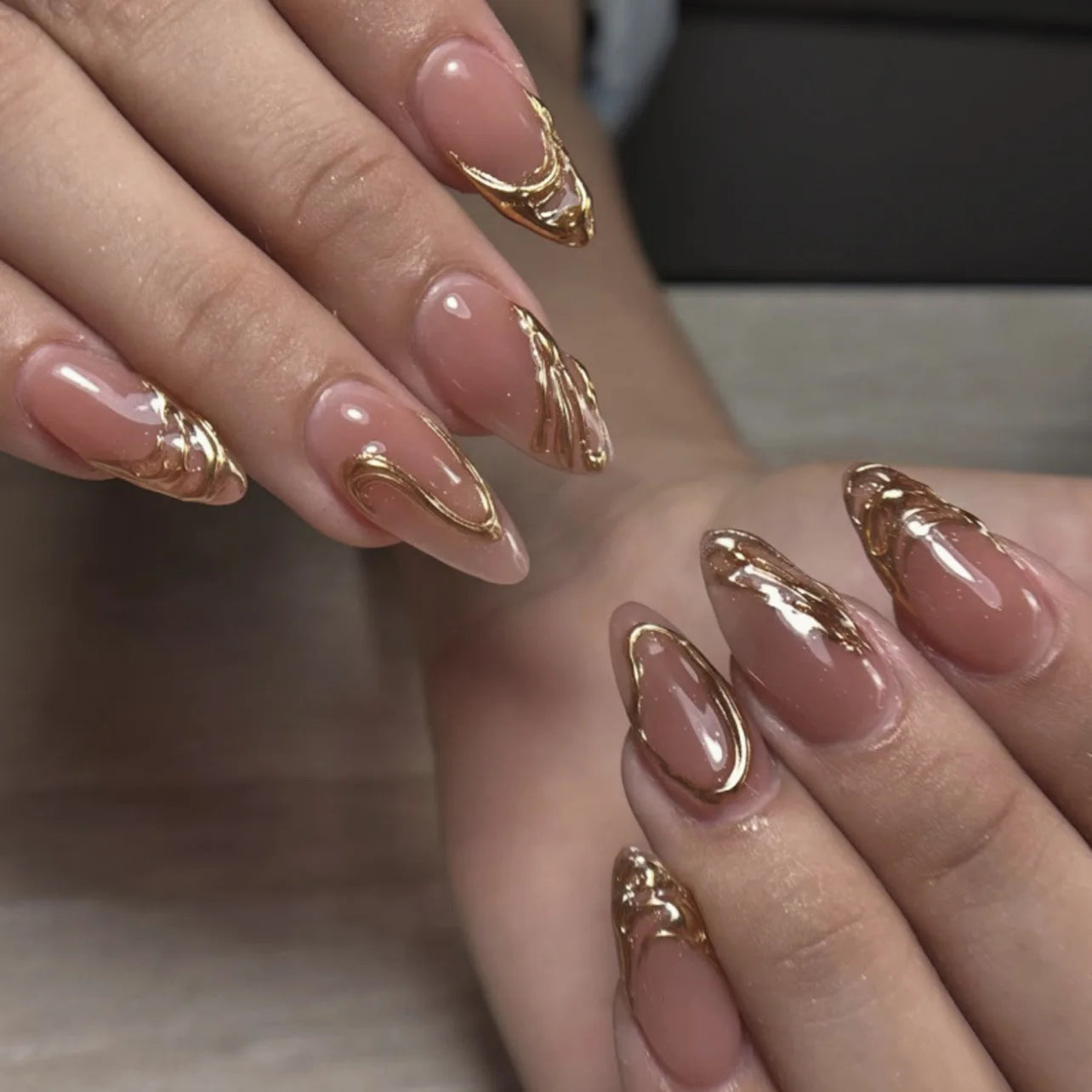 24pcs Pink Flower Almond Press on Nails