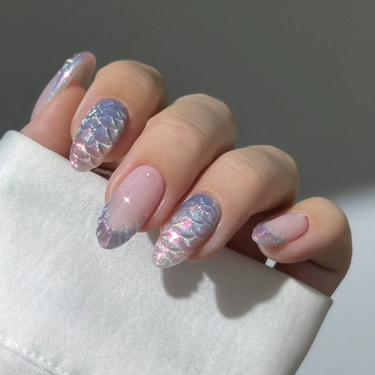 24pcs Pink Flower Almond Press on Nails