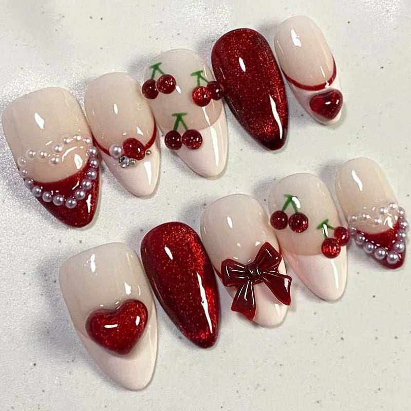 24pcs Pink Flower Almond Press on Nails
