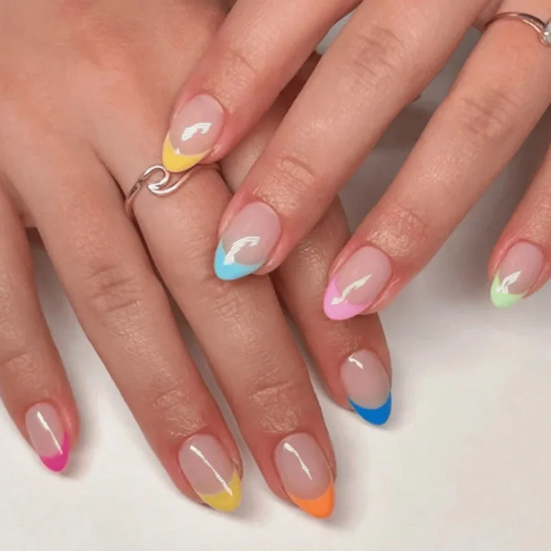 24pcs Pink Flower Almond Press on Nails