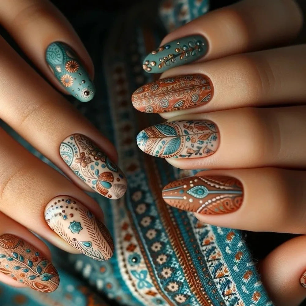 24pcs Pink Flower Almond Press on Nails