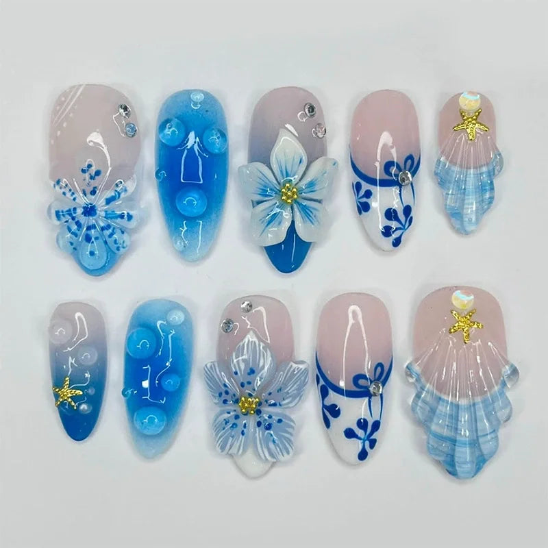 24pcs Pink Flower Almond Press on Nails