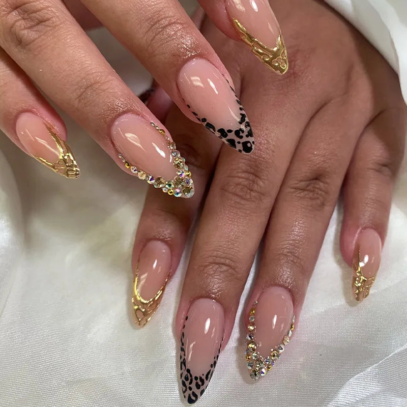 24pcs Pink Flower Almond Press on Nails